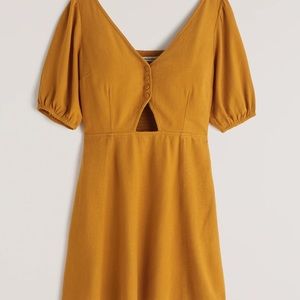 Abercrombie & Fitch Puff Sleeve Cutout Linen Mini Dress in Black